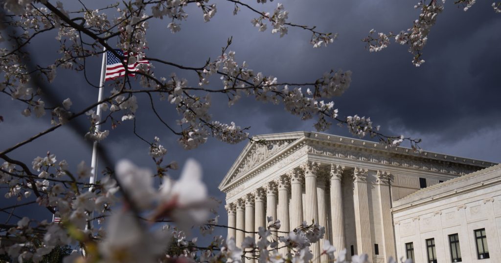 A cherry tree in bloom near the U.S. Supreme Court in Washington, D.C., U.S. Photographer: Sarah Silbiger/Bloomberg