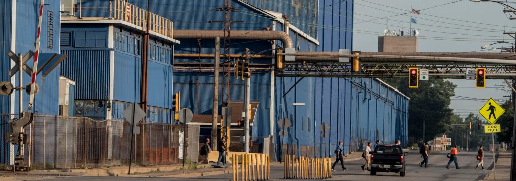 Workers leave a U.S. Steel plant in Illinois