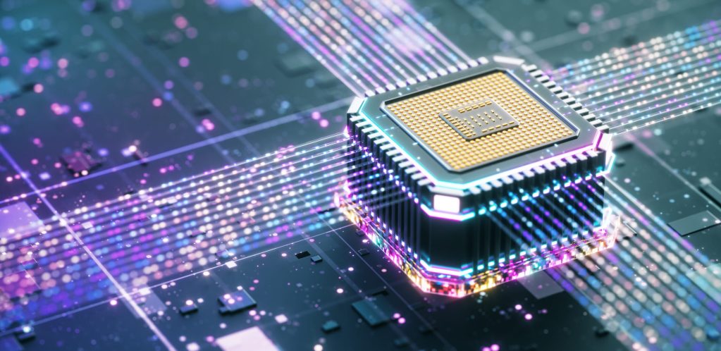 Visualization of a quantum CPU on a motherboard