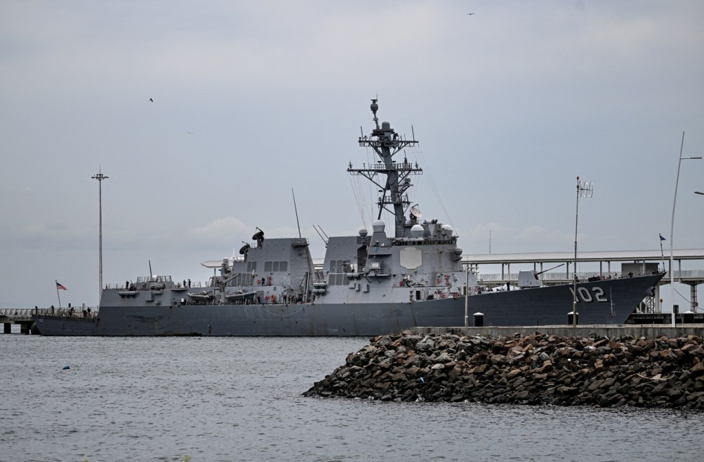 The US Navy warship USS Sampson (DDG 102) docks at the Amador International Cruise Terminal in Panama City