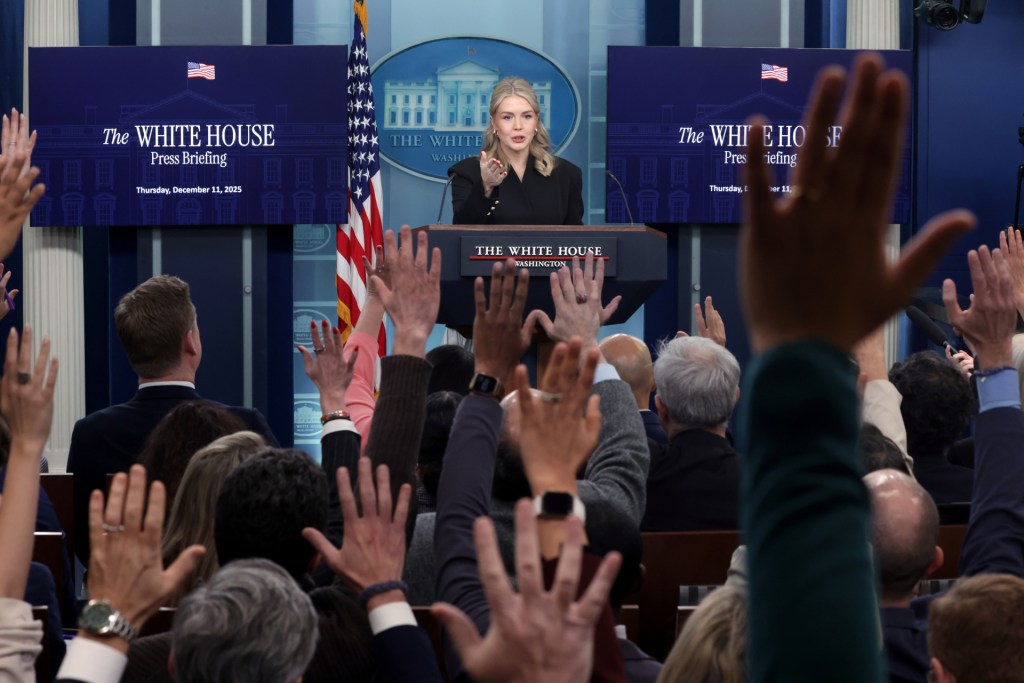White House Press Secretary Karoline Leavitt answers questions during a press briefing