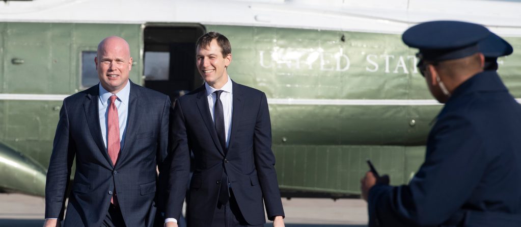 Acting US Attorney General Matthew Whitaker and Senior Adviser Jared Kushner arrive at Andrews Air Force Base, Maryland, on December 7, 2018.